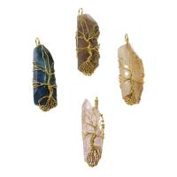 Pingentes em  jóias, misto de pedras semi-preciosas, with cobre, cromado de cor dourada, aleatoriamente enviado, 57*16*13mm-62*18*17mm, Buraco:Aprox 5mm, vendido por PC
