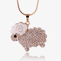 Tibetan Style Sweater Chain Necklace, Sheep, plated, snake chain & for woman & with rhinestone, more colors for choice, nickel, lead & cadmium free, 55x45mm, Sold Per Approx 31.4 Inch Strand