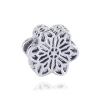 Tibetan Style European Beads, Flower, antique silver color plated, hollow, nickel, lead & cadmium free, 10-15mm, Hole:Approx 4-4.5mm, 20PCs/Bag, Sold By Bag