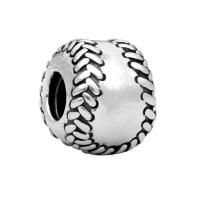 Tibetan Style European Beads, Baseball, antique silver color plated, nickel, lead & cadmium free, 10-15mm, Hole:Approx 4-4.5mm, 20PCs/Bag, Sold By Bag