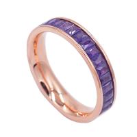 Titanium Steel Finger Ring rose gold color plated & for woman & with rhinestone 4.3mm Sold By PC