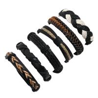 Linen Bracelet Set, with Faux Leather & Waxed Cotton Cord & PU Leather, 6 pieces & Adjustable & Unisex, nickel, lead & cadmium free, 180mm, 6Strands/Set, Sold By Set