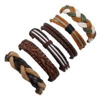 Linen Bracelet Set, with Faux Leather & Waxed Cotton Cord & PU Leather, 6 pieces & Adjustable & Unisex, nickel, lead & cadmium free, 180mm, 6Strands/Set, Sold By Set