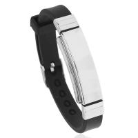 Edelstahl Schmuck Armband, mit Silikon, Einstellbar & unisex, schwarz, frei von Nickel, Blei & Kadmium, 225x10mm, verkauft von Strang