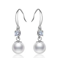 Cubic Zirconia Micro Pave Sterling Silver Earring, 925 Sterling Silver, with Shell Pearl, polished, micro pave cubic zirconia & for woman, 9x30mm, Sold By Pair