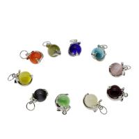 Cats Eye Pendants with Brass platinum color plated Approx 2mm Sold By Bag