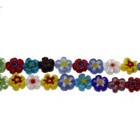 Millefiori Lampwork Perle, Blume, gemischtes Muster, 11*3mm, Bohrung:ca. 0.5mm, Länge:15.7 ZollInch, 5SträngeStrang/Tasche, verkauft von Tasche