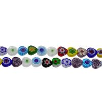 Millefiori Lampwork Perle, flacher Herz, gemischtes Muster & verschiedene Größen vorhanden, Bohrung:ca. 0.5mm, Länge:15.7 ZollInch, 5SträngeStrang/Tasche, verkauft von Tasche