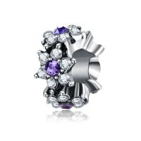 Zinc Alloy European Beads silver color plated with rhinestone purple nickel lead & cadmium free 10-15mm Approx 4-4.5mm Sold By Bag