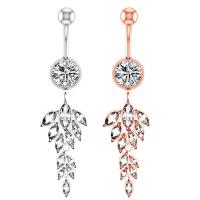 Stainless Steel Belly Ring Leaf plated micro pave cubic zirconia & for woman 37mm Sold By PC