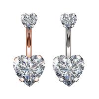 Stainless Steel Belly Ring Heart micro pave cubic zirconia & for woman Sold By Lot