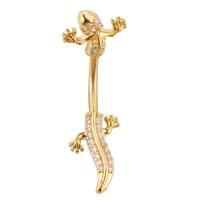 Stainless Steel Belly Ring, Gecko, micro pave cubic zirconia & for woman, golden, 10x34mm, Sold By PC