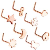Stainless Steel Ear Piercing Jewelry, rose gold color plated, 8 pieces & for woman, 2x7mm, 2Bags/Lot, 8PCs/Bag, Sold By Lot