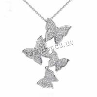 Zinc Alloy smykker halskæde, Butterfly, forgyldt, mode smykker & for kvinde & med rhinestone, sølv, nikkel, bly & cadmium fri, 33x25mm, Solgt Per Ca. 16.53 inch Strand