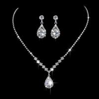 Zinc Alloy Jewelry Sets earring & necklace plated 2 pieces & fashion jewelry & for woman & with rhinestone silver color nickel lead & cadmium free  Length Approx 17.71 Inch Sold By Set