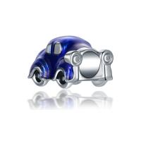 Zinc Alloy European Beads Car silver color plated enamel blue nickel lead & cadmium free 10-15mm Sold By Bag