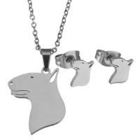 Fashion Stainless Steel Jewelry Sets, Stud Earring & necklace, Dog, oval chain & for woman, original color, 16x18mm,1.5mm,6x7mm, Length:Approx 17 Inch, Sold By Set