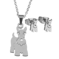 Fashion Stainless Steel Jewelry Sets, Stud Earring & necklace, Dog, oval chain & for woman, original color, 11x23mm,1.5mm,4x8mm, Length:Approx 17 Inch, Sold By Set