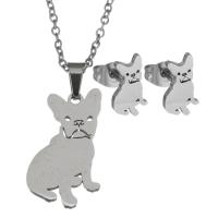 Fashion Stainless Steel Jewelry Sets Stud Earring & necklace Dog oval chain & for woman original color 1.5mm Length Approx 17 Inch Sold By Set
