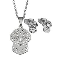 Fashion Stainless Steel Jewelry Sets, Stud Earring & necklace, oval chain & for woman, original color, 15x22mm,1.5mm,6x8mm, Length:Approx 17 Inch, Sold By Set