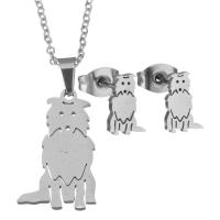 Fashion Stainless Steel Jewelry Sets, Stud Earring & necklace, Dog, oval chain & for woman, original color, 13x22mm,1.5mm,6x9mm, Length:Approx 17 Inch, Sold By Set