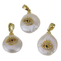 Freshwater Pearl Brass Pendant, with Freshwater Pearl, gold color plated, fashion jewelry & micro pave cubic zirconia, nickel, lead & cadmium free, 12-13x16.5-17.5x6.5-7mm, Hole:Approx 2.5x4.5mm, 10PCs/Lot, Sold By Lot