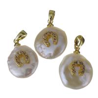 Freshwater Pearl Brass Pendant, with Freshwater Pearl, gold color plated, fashion jewelry & micro pave cubic zirconia, nickel, lead & cadmium free, 13-17x18-18.5x7-10mm, Hole:Approx 2.5x4.5mm, 10PCs/Lot, Sold By Lot