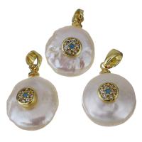 Freshwater Pearl Brass Pendant, with Freshwater Pearl, gold color plated, fashion jewelry & micro pave cubic zirconia, nickel, lead & cadmium free, 13-13.5x17-18x8.5-9mm, Hole:Approx 2.5x4.5mm, 10PCs/Lot, Sold By Lot