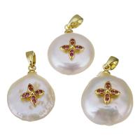 Freshwater Pearl Brass Pendant, with Freshwater Pearl, gold color plated, fashion jewelry & micro pave cubic zirconia, nickel, lead & cadmium free, 14-15x18-19x7-8mm, Hole:Approx 2.5x4.5mm, 10PCs/Lot, Sold By Lot