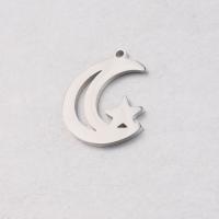 Stainless Steel Pendants, Moon and Star, polished, hollow, original color, 18x22.4mm, Hole:Approx 1.5mm, 10PCs/Bag, Sold By Bag