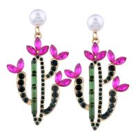 Zinc Alloy Drop Earrings with Plastic Pearl Opuntia Stricta plated fashion jewelry & for woman & with rhinestone nickel lead & cadmium free Sold By Pair