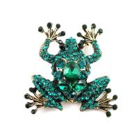 Tibetan Style Brooches, Frog, plated, fashion jewelry & for woman & with rhinestone, green, nickel, lead & cadmium free, 40x45mm, Sold By PC