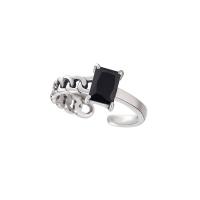 925 Sterling Silver Manžeta prst prsten, starožitné barva postříbřená, pro ženy & s drahokamu, 7mm, Velikost:6, Prodáno By PC