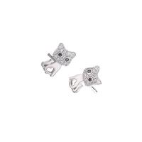 925 Sterling Silver Stud Earrings, Cat, platinum plated, for woman & with rhinestone, 10x6mm, Hole:Approx 1.95mm, Sold By Pair