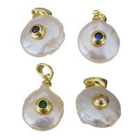 Freshwater Pearl Brass Pendant with Freshwater Pearl gold color plated fashion jewelry & micro pave cubic zirconia nickel lead & cadmium free 13-14x16.5-18.5x7.5-9mm Sold By Lot