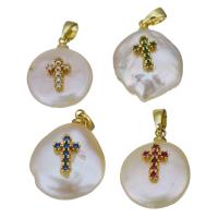 Freshwater Pearl Brass Pendant, with Freshwater Pearl, gold color plated, fashion jewelry & micro pave cubic zirconia, more colors for choice, nickel, lead & cadmium free, 14.5-15.5x19.5-20x9-10mm, Hole:Approx 2.5x4.5mm, 10PCs/Lot, Sold By Lot