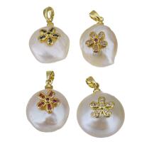 Freshwater Pearl Brass Pendant with Freshwater Pearl gold color plated fashion jewelry & micro pave cubic zirconia nickel lead & cadmium free 14-15x19-20x8-10mm Approx Sold By Lot