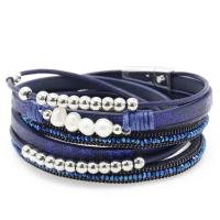 PU Leather Cord Bracelets with Plastic Pearl & Zinc Alloy plated fashion jewelry & Unisex 380mm Sold By Lot