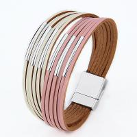 Zinc Alloy Bracelet with Leather & Brass plated fashion jewelry & for woman nickel lead & cadmium free 190mm Sold By Lot
