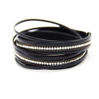 Tibetan Style Bracelet, with PU Leather, plated, fashion jewelry & for woman & with rhinestone, more colors for choice, nickel, lead & cadmium free, 380mm, 2Strands/Lot, Sold By Lot