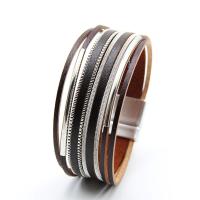 Zinc Alloy Bracelet with PU Leather plated fashion jewelry & for woman & with rhinestone nickel lead & cadmium free 190mm Sold By Strand