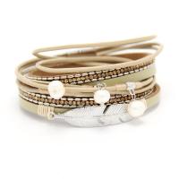 PU Leather Cord Bracelets with Freshwater Pearl & Zinc Alloy plated fashion jewelry & for woman 380mm Sold By Lot