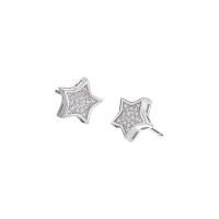 925 Sterling Silver Stud Earrings Star platinum plated for woman & with rhinestone Sold By Pair