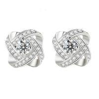 925 Sterling Silver Stud Earrings platinum plated for woman & with rhinestone Sold By Pair