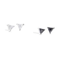 925 Sterling Silver Stud Earrings Triangle antique silver color plated micro pave cubic zirconia & for woman Sold By Pair