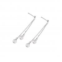 925 Sterling Silver Drop Earring, with Shell Pearl, platinum plated, fashion jewelry & for woman, 6mmuff0c30mmuff0c35mm, Sold By Pair