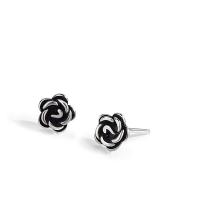 925 Sterling Silver Stud Earrings Rose antique silver color plated vintage & for woman Sold By Pair