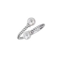 925 de prata esterlina Cuff Ring Finger, with Shell Pearl, banho de cor prata antiga, joias de moda & para mulher, 5mm, tamanho:6.5, vendido por PC