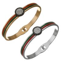 Stainless Steel Bangle, with Rhinestone Clay Pave, plated, with roman number & for woman, more colors for choice, 11.5mm,6mm,60x46mm, Sold By PC
