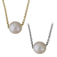 Stainless Steel Jewelry Necklace, with Plastic Pearl, with 2Inch extender chain, plated, oval chain & for woman, more colors for choice, 9.5x9.5mm,1.5mm, Sold Per Approx 18 Inch Strand